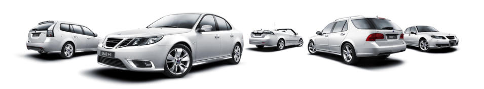 SAAB range of vehicles in silver.